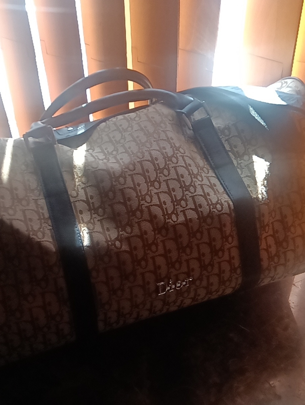 Dior Duffle Bag F Company Monogram Travel Bag with Black Straps